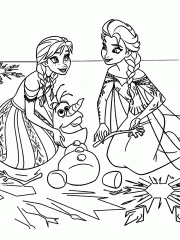 kleurplaat frozen met anna, olaf en elsa