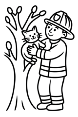 brandweerheld redt kat kleurplaat om gratis te printen