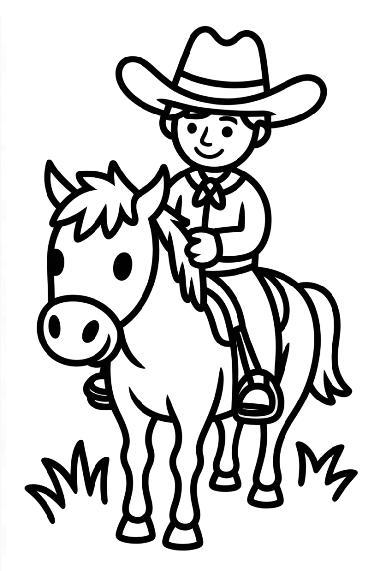 cowboy te paard kleurplaat om gratis te printen