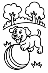 hond met bal kleurplaat om gratis te printen