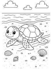 kleurplaat schildpad strand