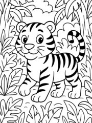 kleurplaat tijger in jungle