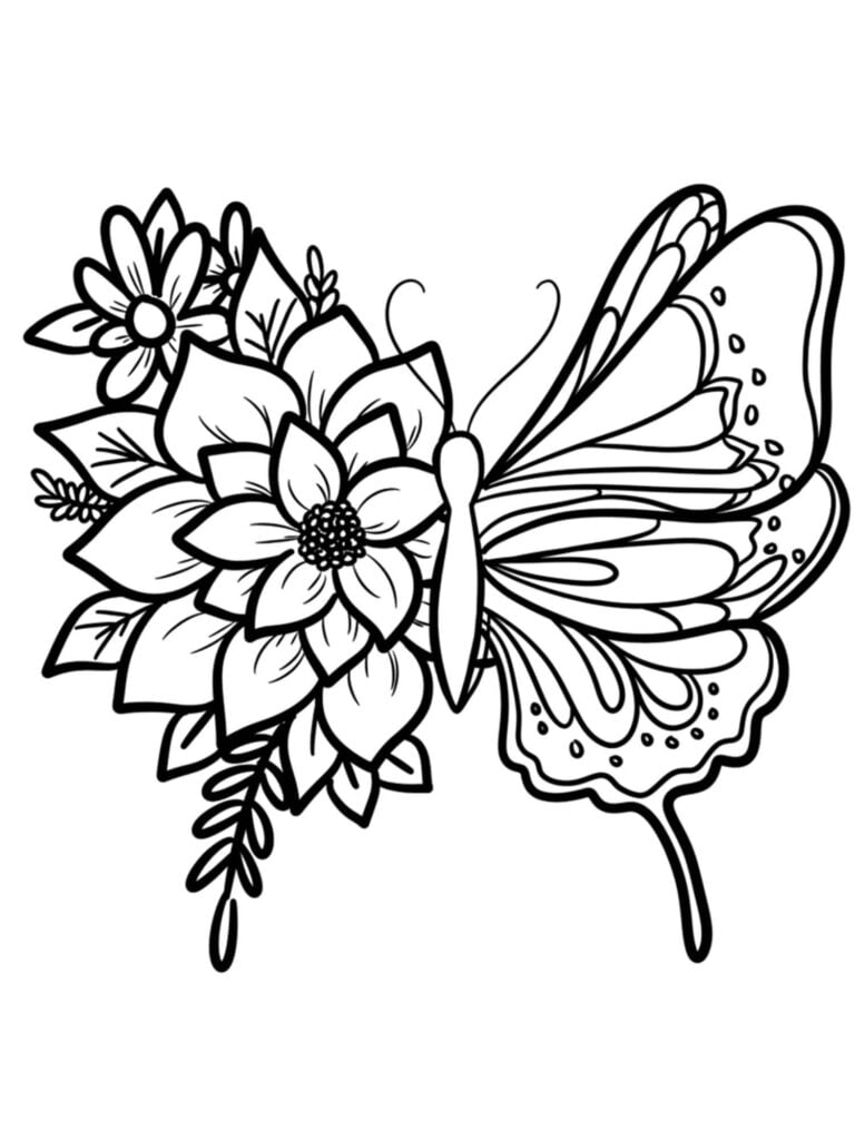 kleurplaat vlinder op bloem
