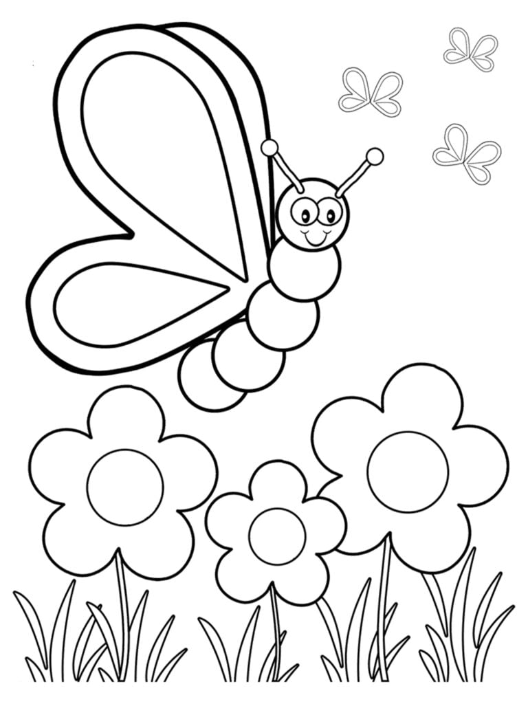 kleurplaat vlinder en bloemen