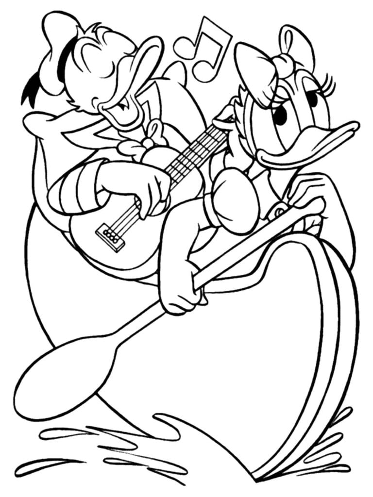 kleurplaat donald en katrien aan het varen