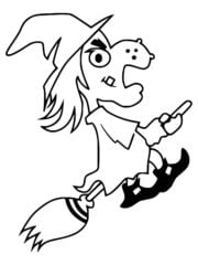 kleurplaat halloween heks op bezem