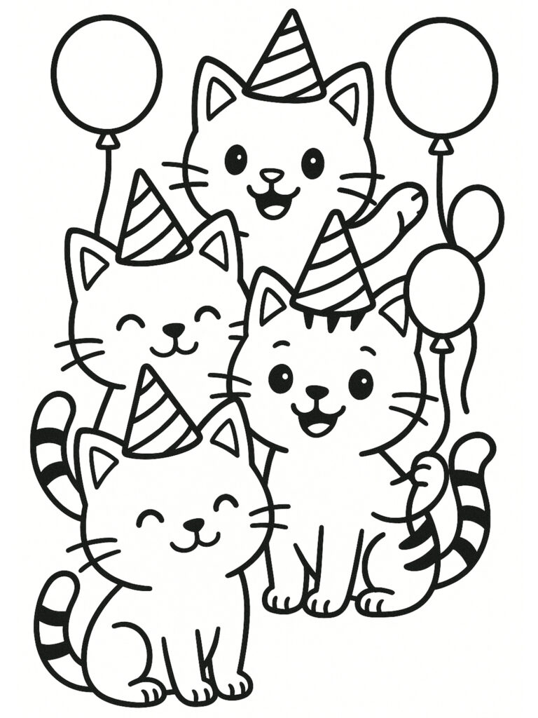 kleurplaat katten feestje