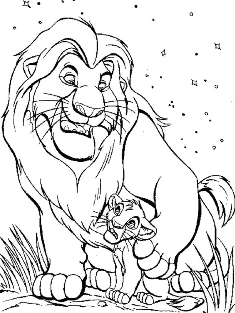 kleurplaat lion king mufasa en simba