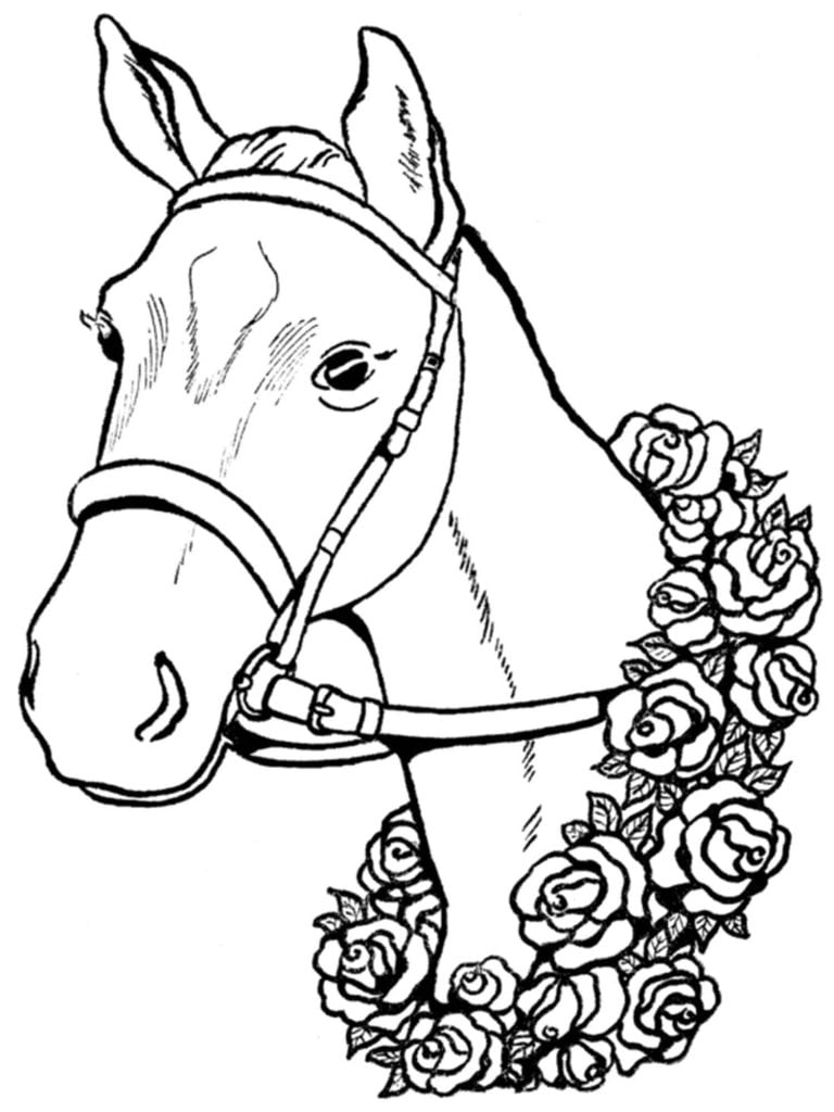 kleurplaat paard met bloemen