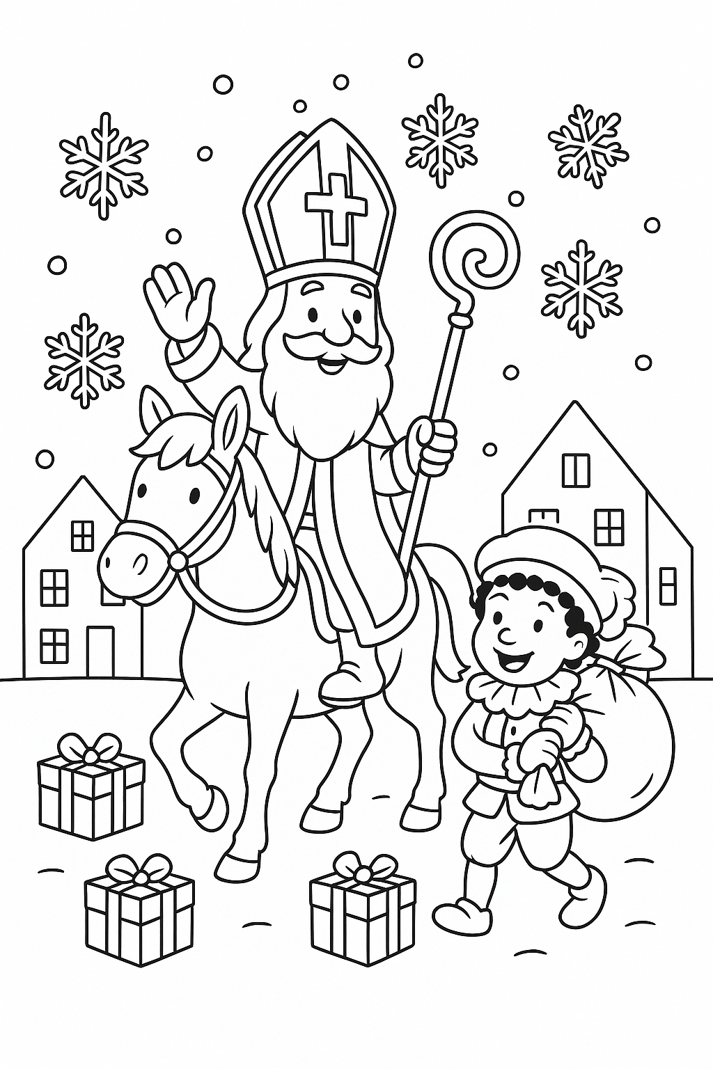 Sinterklaas en een piet in de sneeuw