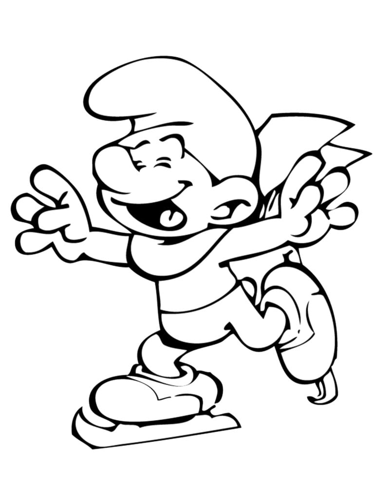 kleurplaat smurf schaatsen