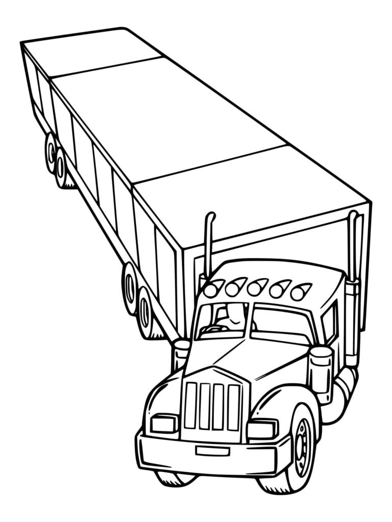 kleurplaat lange vrachtwagen
