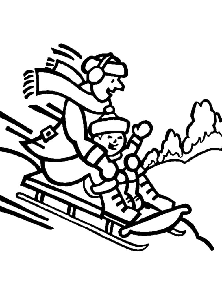 kleurplaat sleeën winter