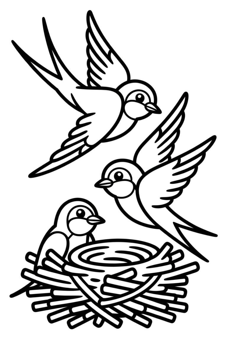 nestende zwaluwen kleurplaat om gratis te printen