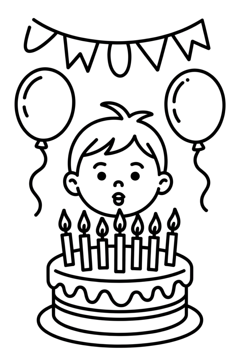 zeven kaarsjes kleurplaat om gratis te printen