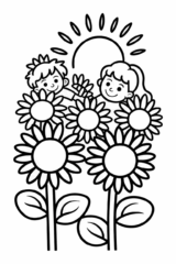zonnebloemen plukken kleurplaat om gratis te printen